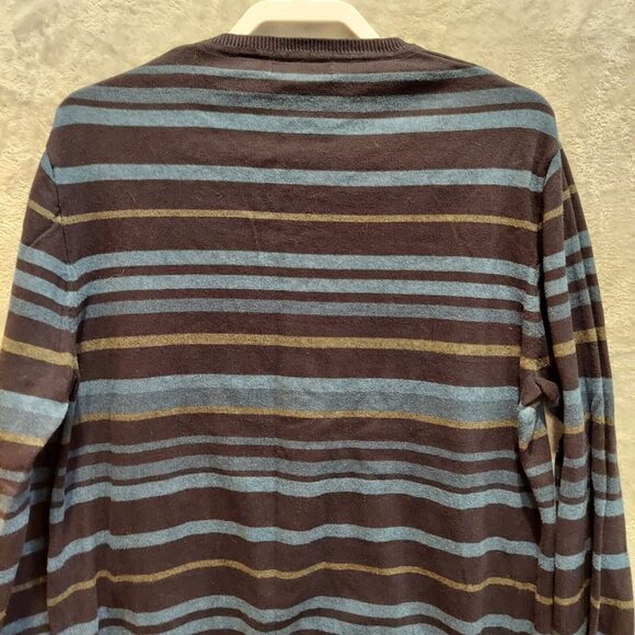 Claiborne Sweater Mens Large Blue Striped V-Neck Pullover career retro hipster - Picture 10 of 13